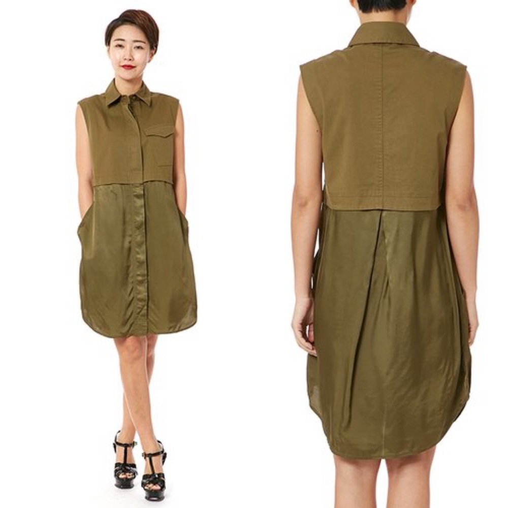Alexander Wang Button Down Shirt Style Mini Dress Olive Green Size 0 NEW